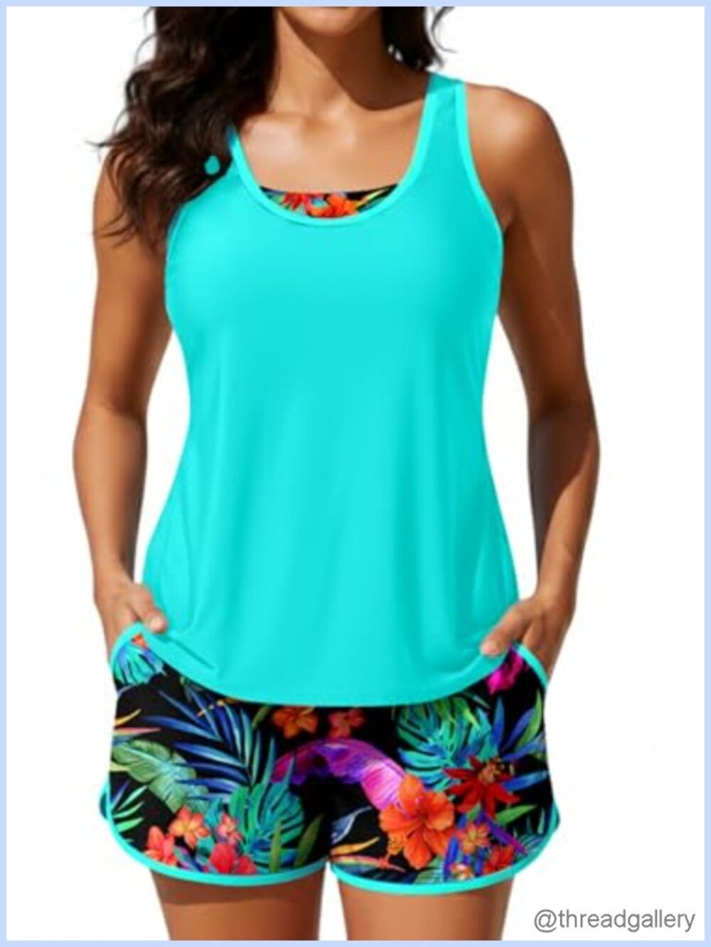 3 Piece Tankini Set Tummy Control Swimwear with Shorts High Waisted